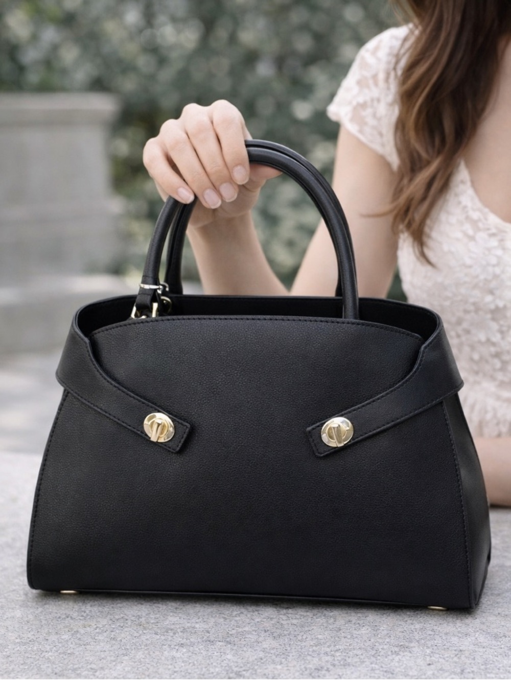 Anna Paola Annie Handbag Genuine Leather Italy Tote Crossbody Black